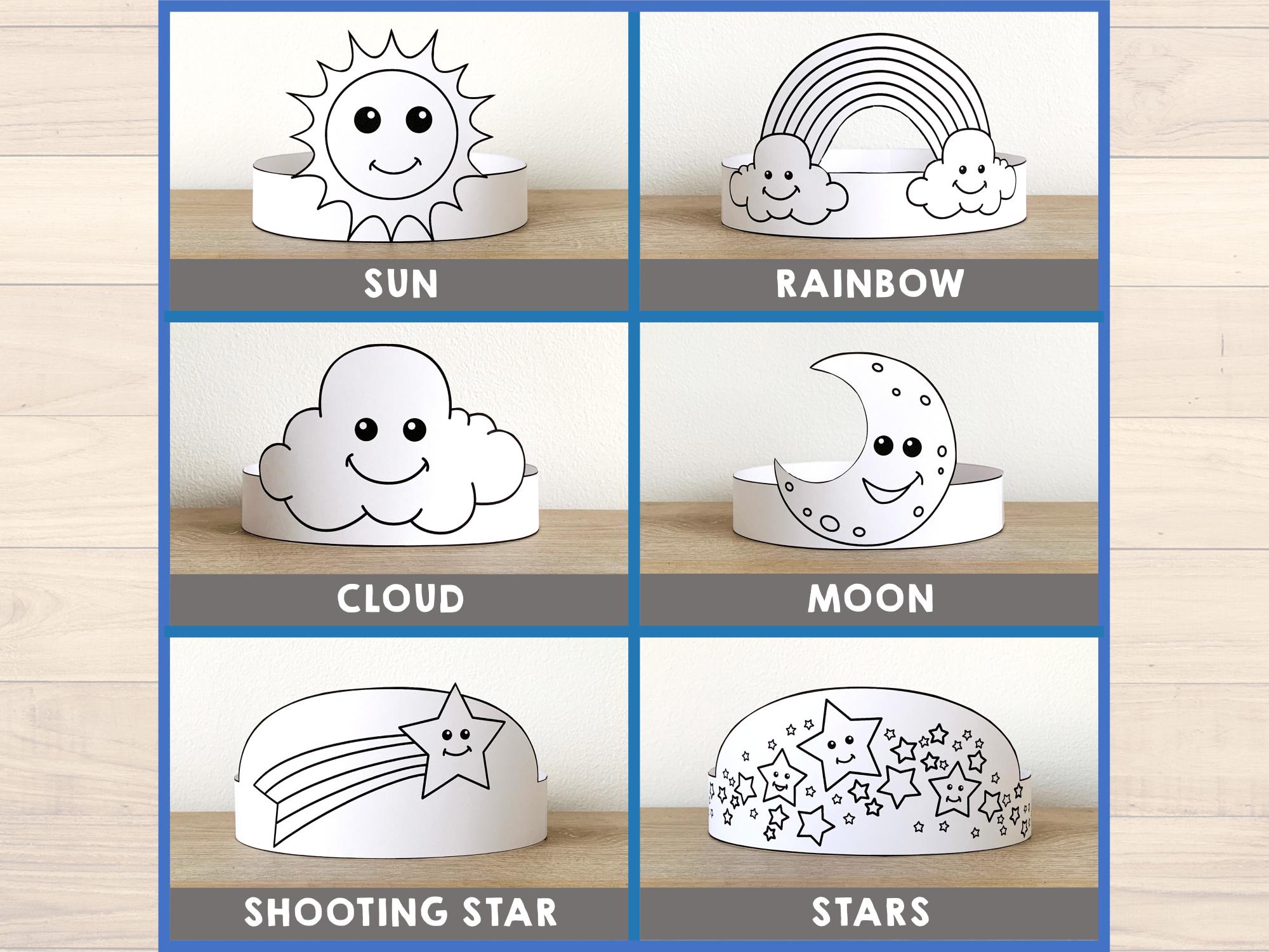 Astronomy Paper Crowns Sun Rainbow Moon Cloud Shooting Stars Printable ...