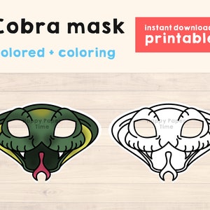 Cobra Mask Costume Animal Mask Printable Party Favor Asian Jungle Party Printable Mask Kids Party Favor Printable - Instant Download