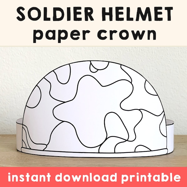 Soldier Helmet Paper Crown Headband Military Army Veteran Day Coloring Printable Kids Craft Costume Printable Favor DIY - Instant Download