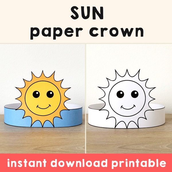 Sun Paper Crowns Astronomy Summer Spring Printable Kids Craft Birthday Party Favor Costume DIY Instant Download Template