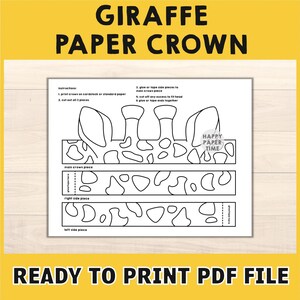 Giraffe Ears Paper Crown Party Coloring Printable Kids Craft Safari ...
