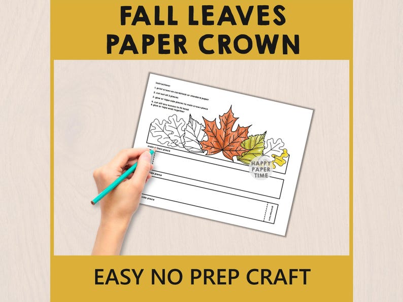 Fall Leaves Paper Headband Crown Thanksgiving Autumn Party Coloring Printable Kids Craft Costume Printable Favor Costume - Instant Download image 3
