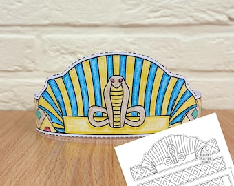 Coroa de Papel do Faraó, Tiara do Antigo Egito, Chapéu, Desenho para Colorir, Artesanato Infantil, Lembrancinha de Aniversário (PDF para Imprimir) - Faça Você Mesmo - Download Imediato