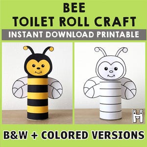 Abeja, rollo de papel higiénico, manualidades, insectos, fiesta, colorear, imprimir, decoración, niños, abejorro, juego, recortar, pegar, bricolaje - Descarga instantánea