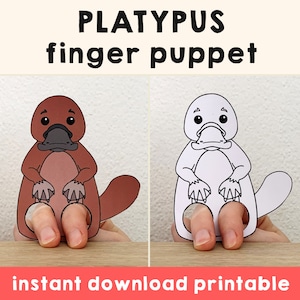 Platypus paper craft printable Australian animal Finger Puppet Kids Craft Birthday Party Kids Coloring Puppet - Instant Download