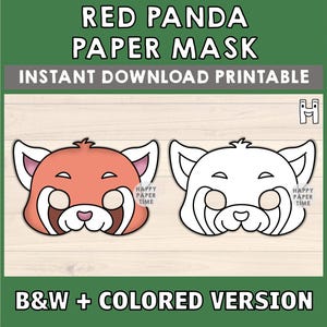 Red Panda Mask Costume Animal Mask Printable Party Favor Asian Jungle Party Printable Mask Kids Party Favor Printable - Instant Download