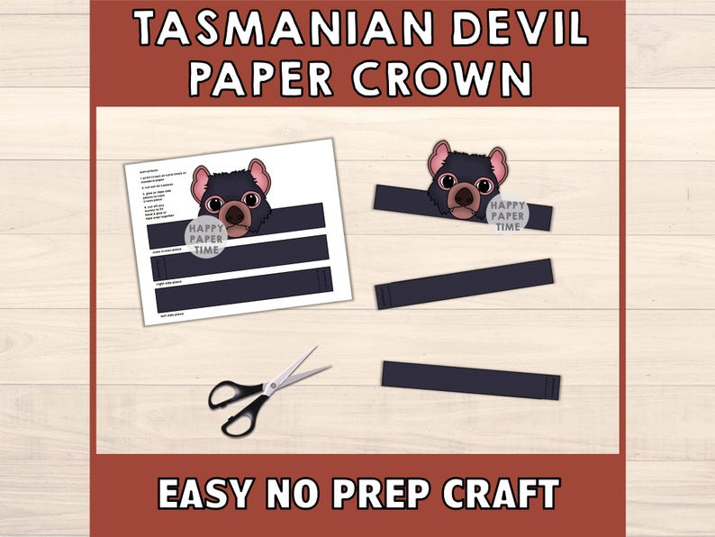 Tasmanian Devil Paper Crown Headband Costume Party Printable Kids Craft ...
