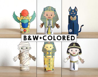 Ancient Egypt Toilet Paper Roll Craft History Archeology Party Coloring Printable Decoration Kids Play Cut out Glue DIY - Instant Download