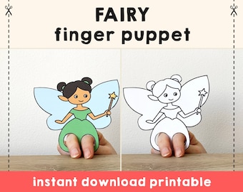 Fairy paper craft printable Finger Puppet template Kids Craft activity Magical Birthday Party Coloring paper print out - Instant Download