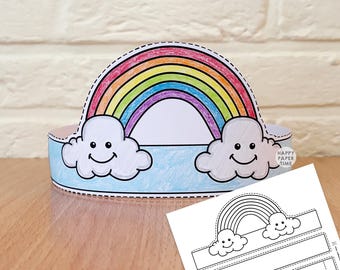 Regenboog papieren kroontjes Astronomie Zomer Lente Printbaar Knutselwerkje voor Kinderen Kleurplaat Verjaardagsfeest Cadeautje Kostuum DIY Direct Downloadbaar Sjabloon
