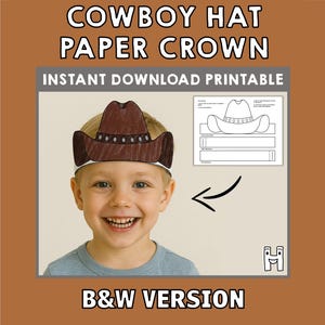 Cowboy Hat Paper Crown Party Coloring Printable Kids Craft Wild West Texas Costume Birthday Printable Favor Costume DIY - Instant Download