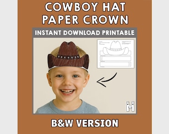 Cowboy Hat Paper Crown Party Coloring Printable Kids Craft Wild West Texas Costume Birthday Printable Favor Costume DIY - Instant Download