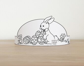 Easter Bunny Hat Paper Crown Coloring Headband Easter Cut Out Party Activity Printable Kids Craft Costume Printable Favor - Instant Download