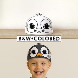 Pingouin papier couronne fête papier à colorier chapeau imprimable enfants artisanat mignon polaire anniversaire décoration imprimable faveur pdf Costume bricolage téléchargement immédiat