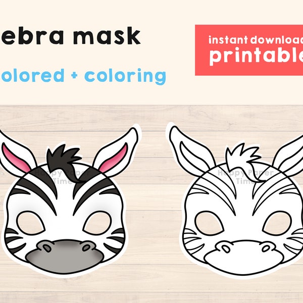 Zebra Mask Costume Animal Mask Printable Party Favor African Jungle Party Printable Mask Kids Party Favor Printable - Instant Download