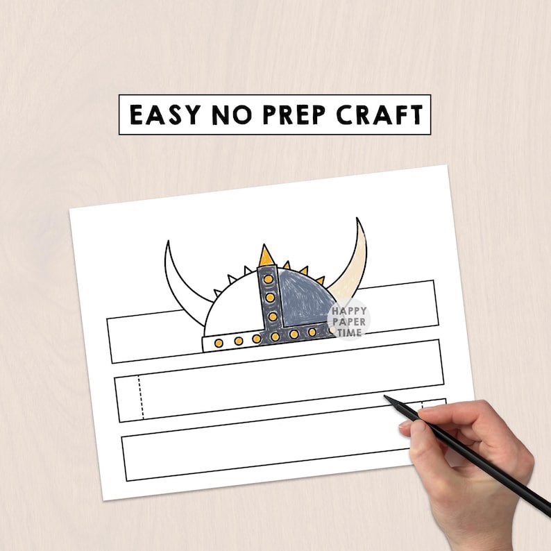 Viking Paper Crown activity Printable Kids Craft Helmet Medieval Birthday Party Favor Viking Costume DIY Printable Instant Download image 6