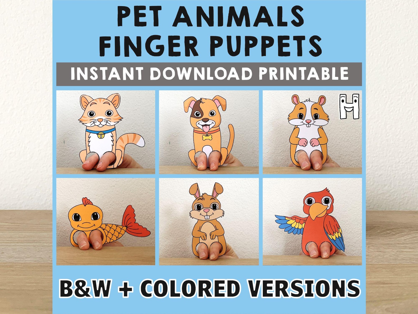 Pets Animal Paper Craft Printable Finger Puppet Template Kids Craft ...