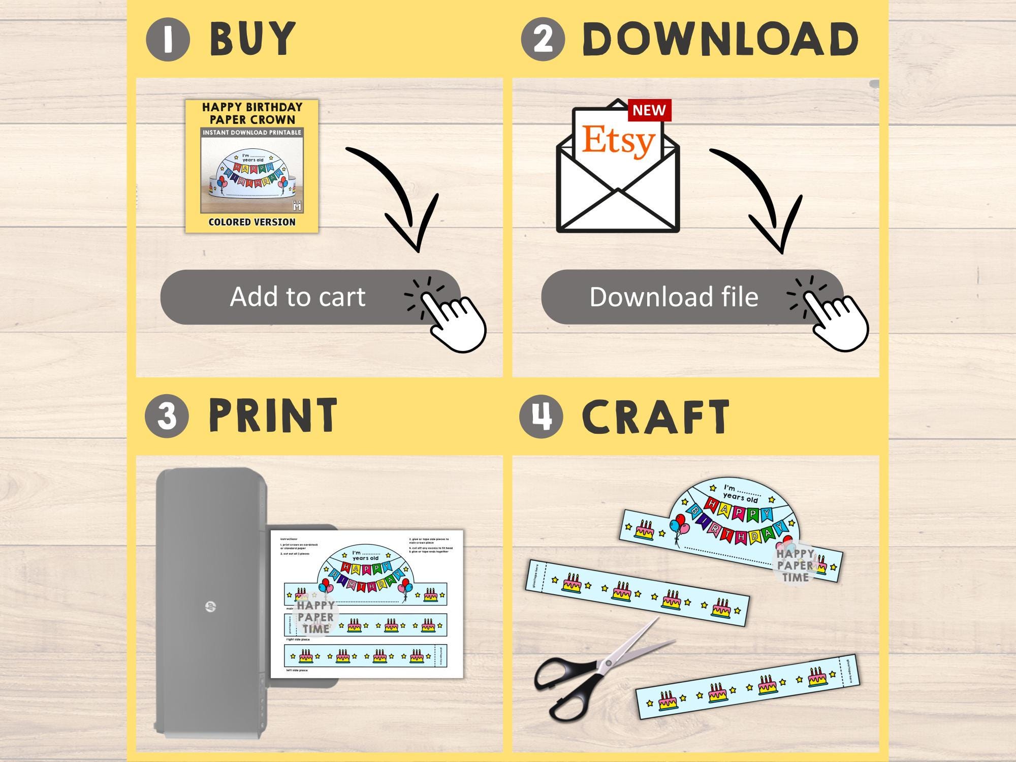Happy Birthday Paper Crown Party Activity Printable Kids Template Craft ...