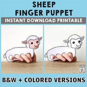Sheep paper craft printable farm animal Finger Puppet Pretend Play Kids Craft Ewe Birthday Party Kids Coloring Puppet - Instant Download