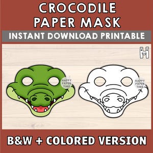 Crocodile Mask Costume Animal Mask Printable Party Favor Safari Halloween Party Printable Mask Kids Party Favor Printable - Instant Download