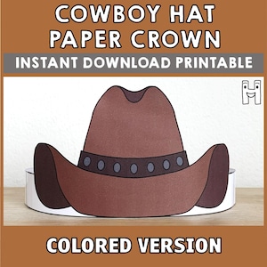 Cowboy Hat Paper Crown Party Printable Kids Craft Wild West Costume Texas Birthday Printable Favor Costume DIY Print Cut - Instant Download