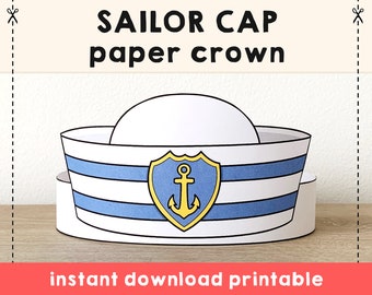 Sailor Hat Cap Paper Crown Party Printable Kids Craft Sea Costume Birthday Printable Favor Costume DIY Template - Instant Download