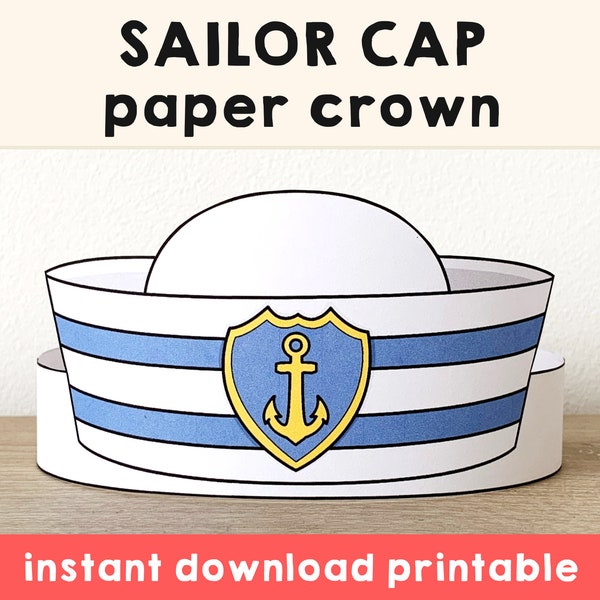 Marinero sombrero gorra papel corona fiesta imprimible niños artesanía mar traje cumpleaños imprimible favor traje DIY plantilla - Descarga instantánea