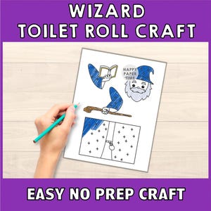 Manualidad de mago con rollo de papel higiénico, fiesta de fantasía medieval, decoración imprimible para colorear, juego infantil, recortes mágicos, bricolaje - Descarga instantánea imagen 3