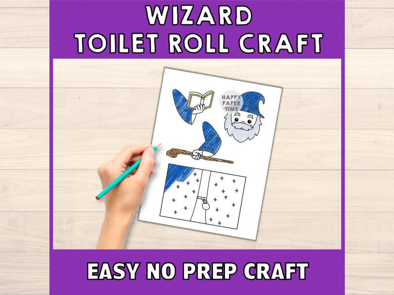 Manualidad de mago con rollo de papel higiénico, fiesta de fantasía medieval, decoración imprimible para colorear, juego infantil, recortes mágicos, bricolaje - Descarga instantánea imagen 3