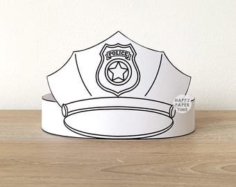 Police Cap hat Paper Crown Party Coloring Printable Kids Craft Policeman Costume Birthday Printable Favor pdf Costume DIY Instant Download