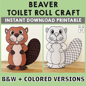 Biber Toilettenpapier Rolle Handwerk Wald Woodland Party Färbung druckbare Dekoration Kinder Wildes Spiel Ausschneiden Kleber DIY-Instant Download