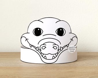 Crocodile Paper Crown Headband Coloring Printable Kids Craft Safari Costume Birthday Party Decor Favor pdf Costume DIY Instant Download