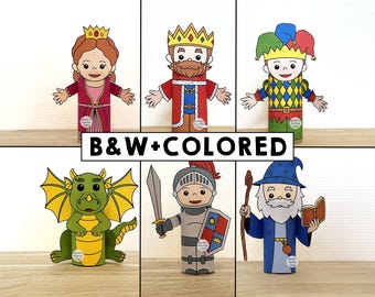 Mittelalterliches Fantasy Toilettenpapier Rolle Handwerk Ritter Prinzessin Party Färbung Druckbare Dekoration Kinder Geschichte Ausschneiden DIY - sofort Download