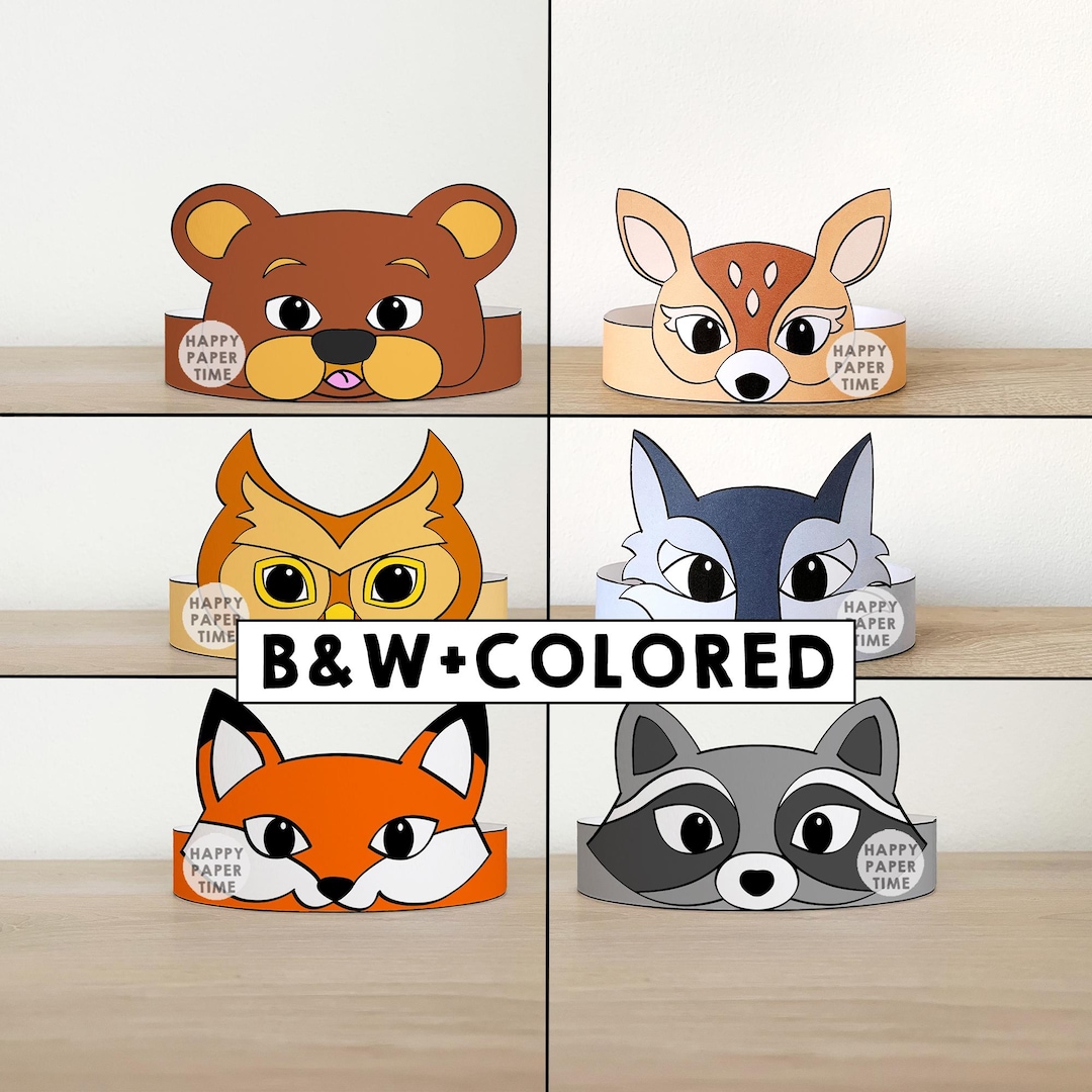 Forest Animals Paper Crowns Headbands Craft Activity Printable Kids ...