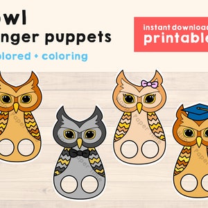 Uil marionet papier ambachtelijke afdrukbare Finger Puppet Kids Craft Animal verjaardagsfeestje Bos dier kleurpapier afdrukken - Instant Download