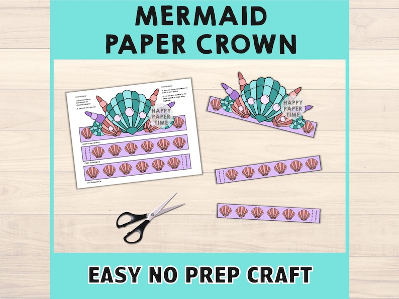Mermaid Paper Crown Coloring Printable Kids Craft Mermaid Birthday ...