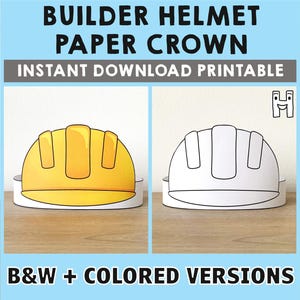 Bauarbeiter Baumeister Helm Papier Krone Party Färbung druckbare Kinder Handwerk Kostüm Geburtstag druckbare Favor - Instant Download