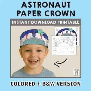 Astronaut helm papieren kroon ruimte astronomie partij kleuren afdrukbare kinder hoofdband Craft Community kostuum verjaardag gunst Instant Download