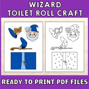 Manualidad de mago con rollo de papel higiénico, fiesta de fantasía medieval, decoración imprimible para colorear, juego infantil, recortes mágicos, bricolaje - Descarga instantánea imagen 2