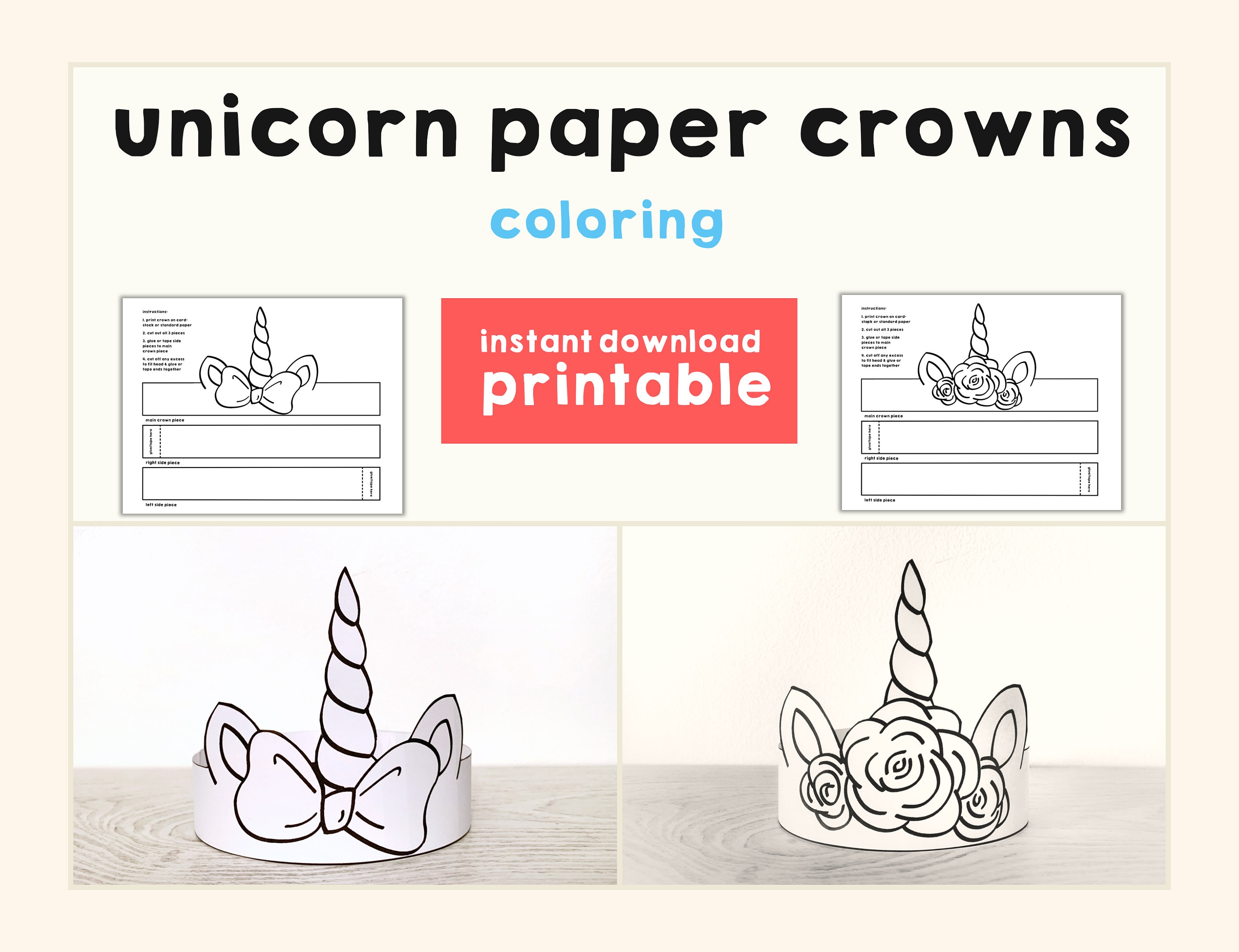 Unicorn Paper Crown Coloring Printable Kids Craft Unicorn | Etsy