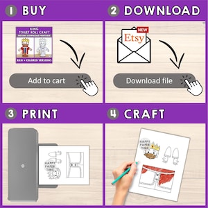 King Toilet Paper Roll Craft Medieval Fantasy Party Coloring Printable Decoration Kids Play Cut out Glue DIY - Instant Download image 5