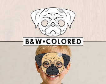 Mops Hundemaske Tiermaske Party Favor Bulldog druckbare Hundekostüm Färbung Handwerk Kinder