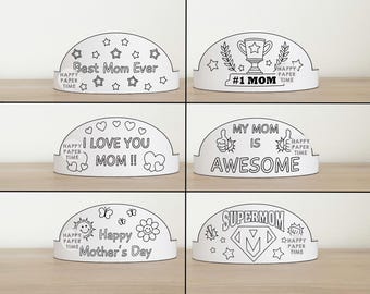 Mother's Day Paper Crown template Birthday Party Headband Coloring Printable Kids Craft Gift Favor pdf favor DIY - Instant Download