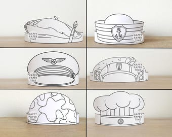 Community Helfer Papierkrone Astronaut Pilot Koch Sailor Soldat Künstlerin Ausmalen Printable Kinder Basteln Geburtstagsparty Kostüm zum Ausmalen
