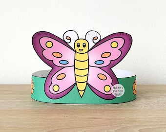 Butterfly Paper Crown Party Activity Printable Kids Craft Cute Girl Fantasy Birthday Decor Printable Favor pdf Costume DIY Instant Download