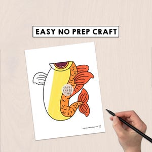 Goldfish Paper Bag Puppet Printable Pet Fish Animal Craft Activity Cut Paste Coloring Party Favor Instant Download image 6