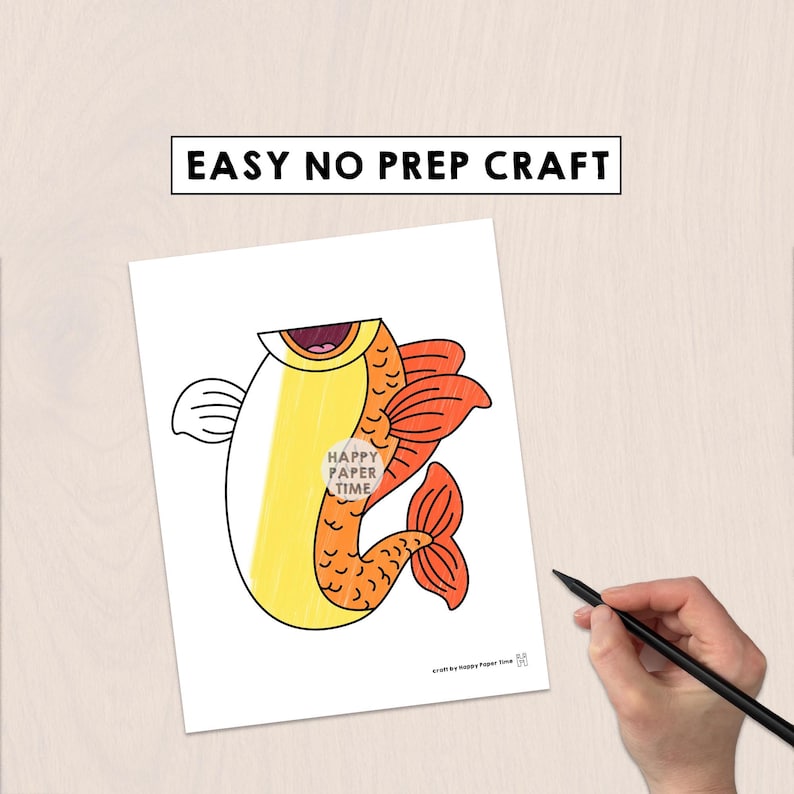 Goldfish Paper Bag Puppet Printable Pet Fish Animal Craft Activity Cut Paste Coloring Party Favor Instant Download image 6