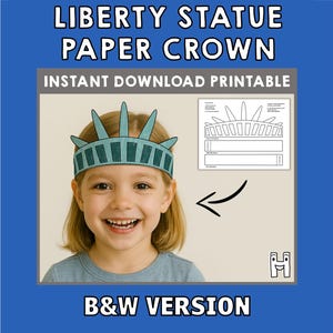 Statue of Liberty Paper Crown Coloring Printable Kids Craft Birthday Party Printable Favor America Costume DIY Printable - Instant Download