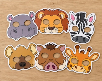 African Animals paper masks Safari Zoo animal costume kids craft activity party favor printable mask toy- Instant Download PDF