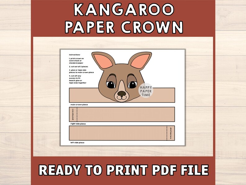 Kangaroo Paper Crown Costume Headband Party Printable Kids Craft ...
